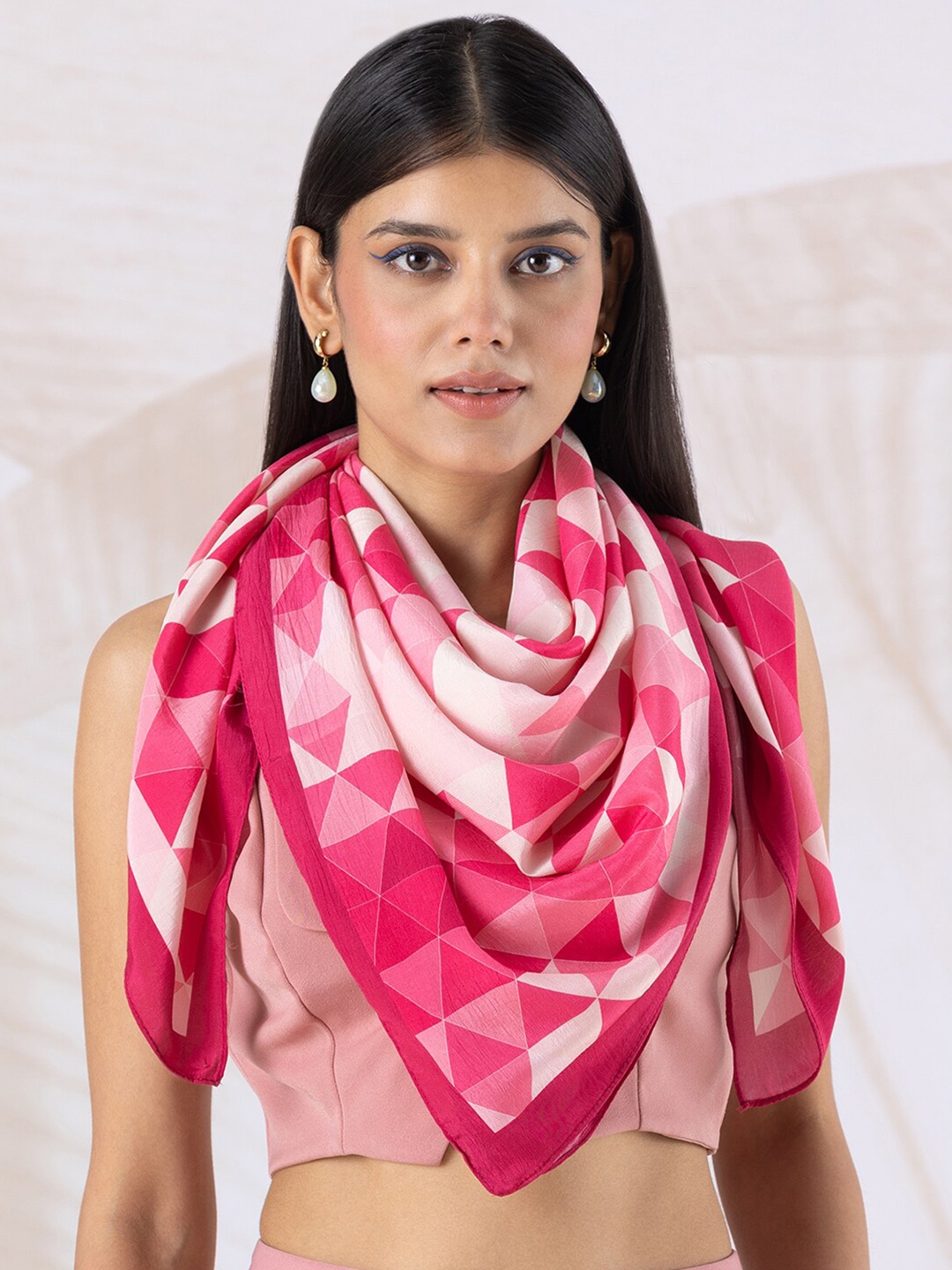 

navyasa by liva Geometric Printed Stole, Pink