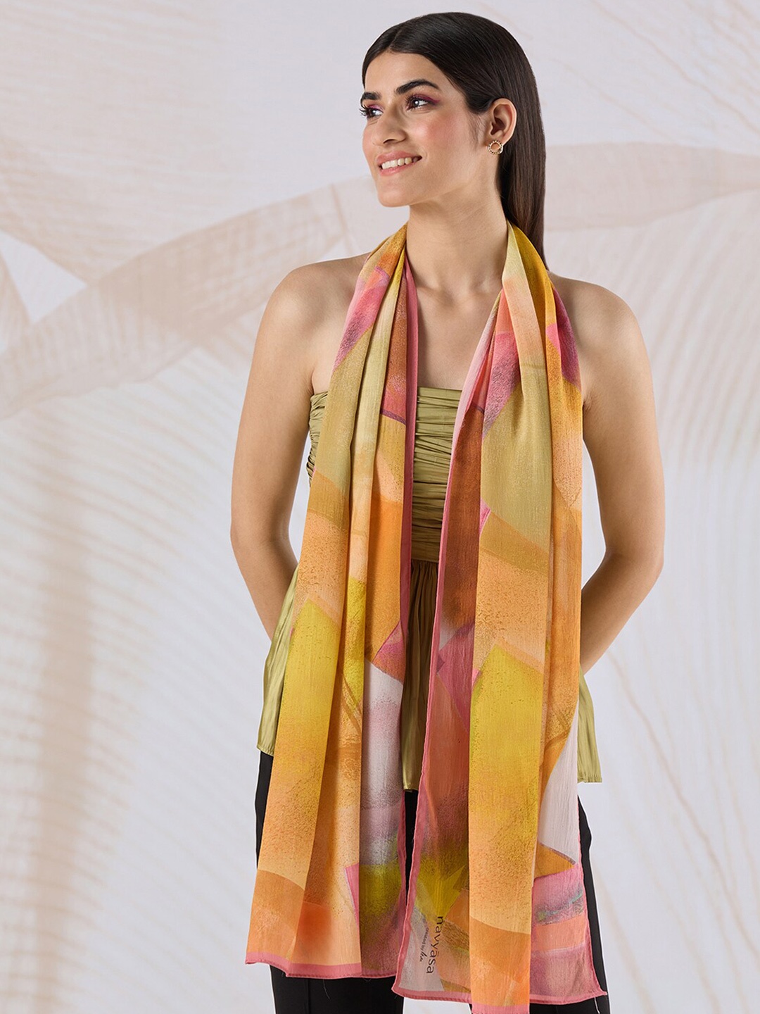 

navyasa by liva Abstract Printed Stole, Yellow