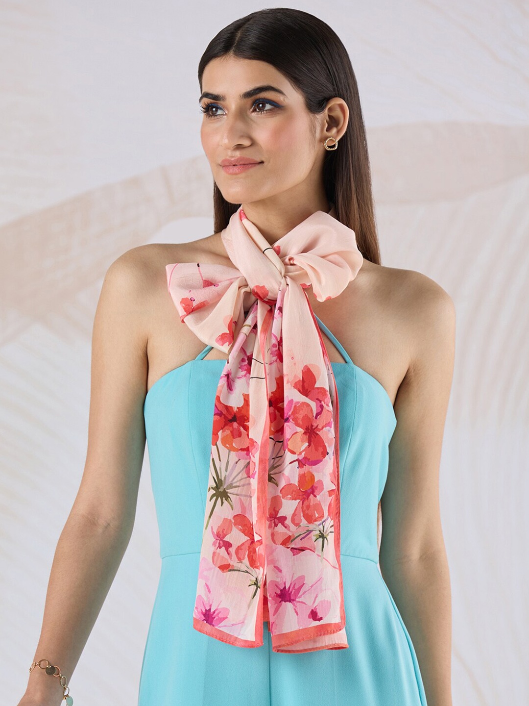 

navyasa by liva Floral Printed Stole, Peach