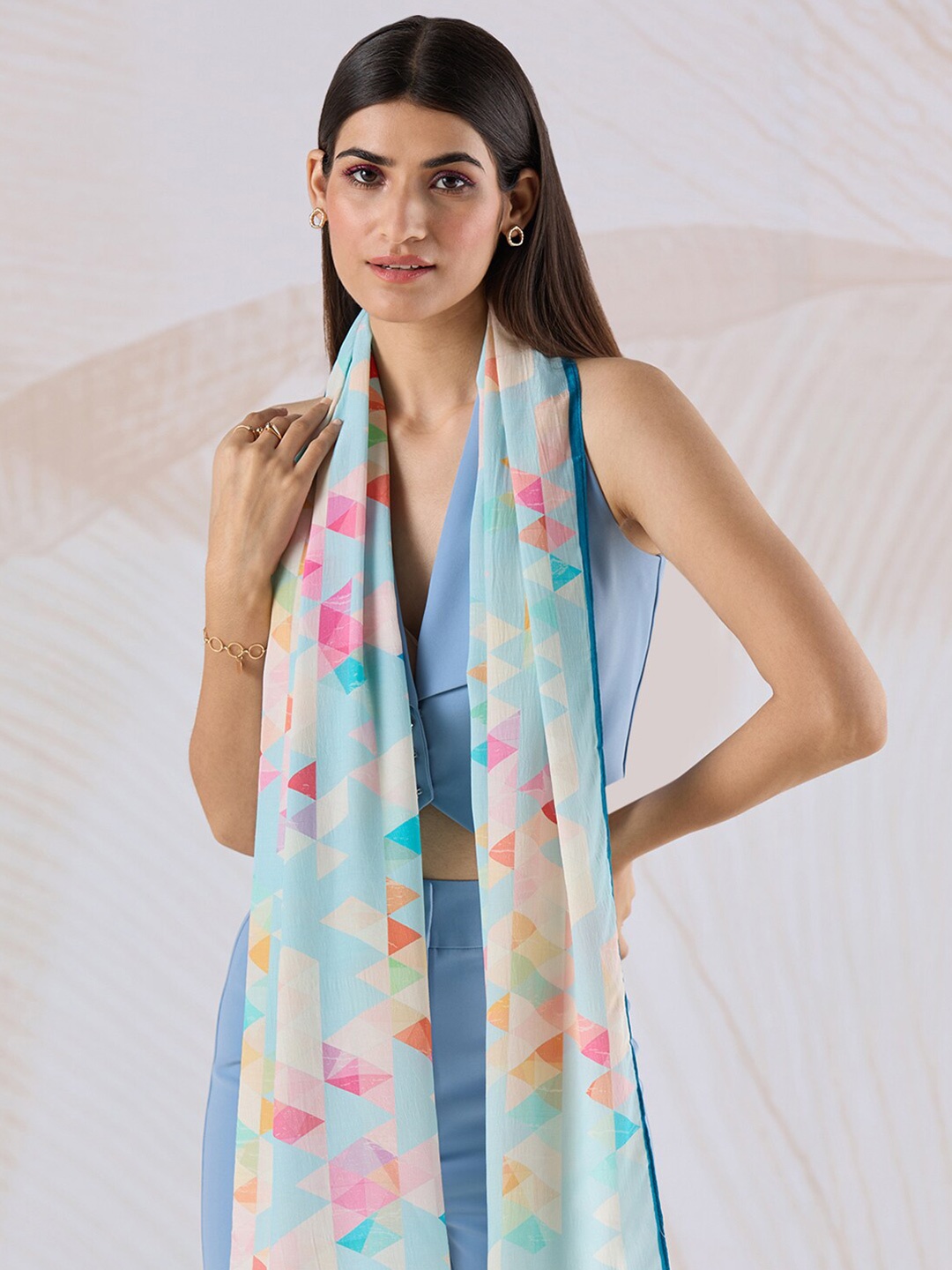 

navyasa by liva Geometric Printed Stole, Blue