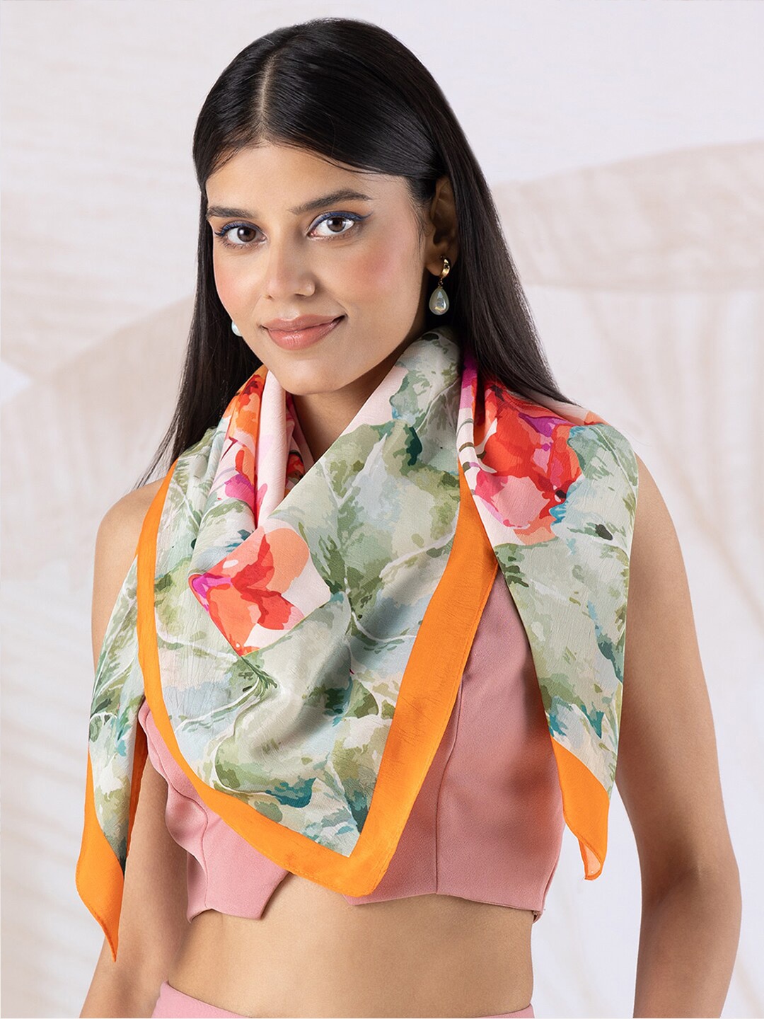 

navyasa by liva Floral Printed Stole, Orange
