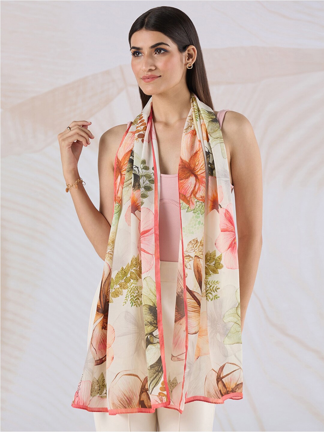 

navyasa by liva Floral Printed Stole, Off white