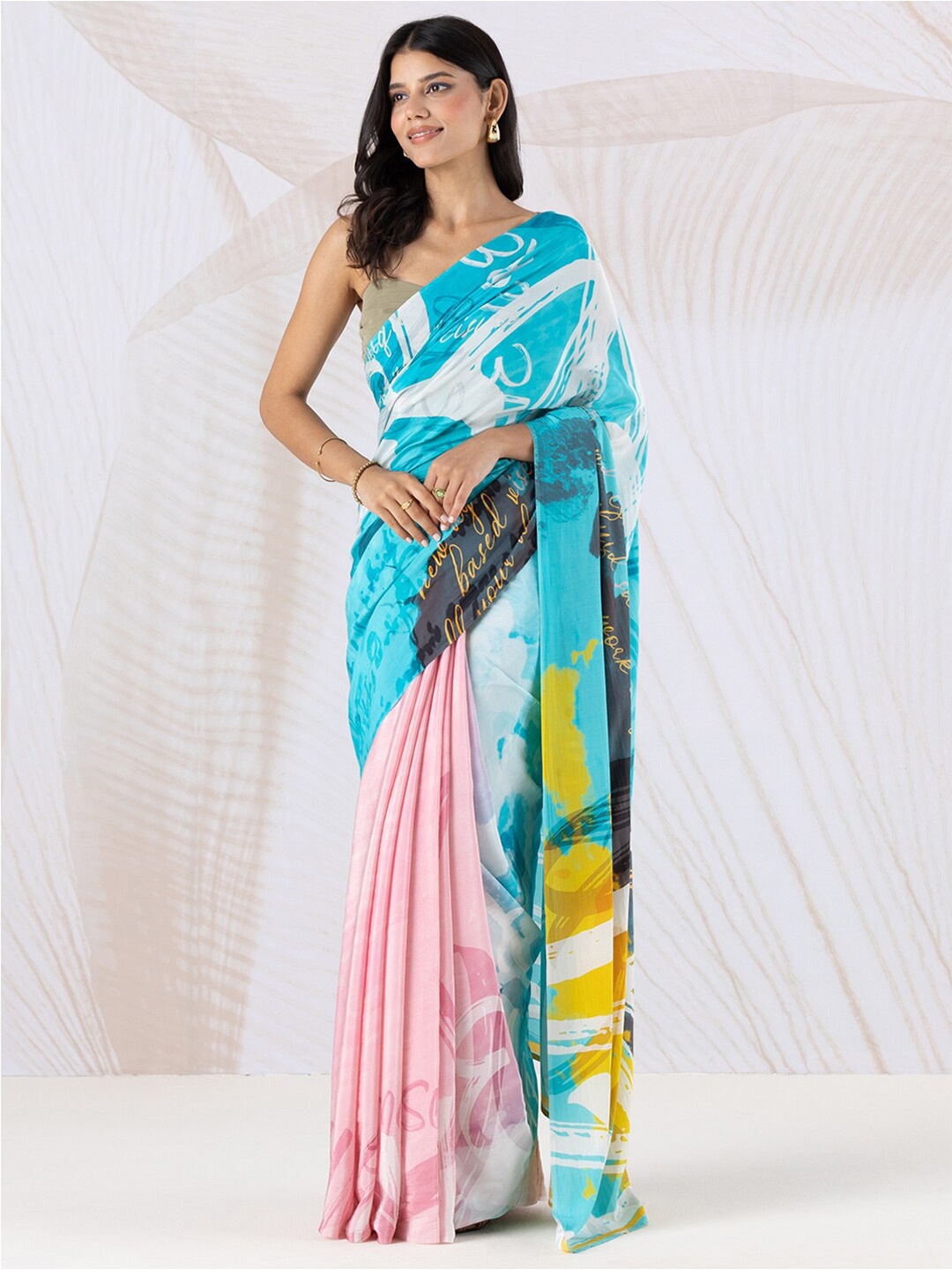 

navyasa by liva Abstract Printed Saree, Pink