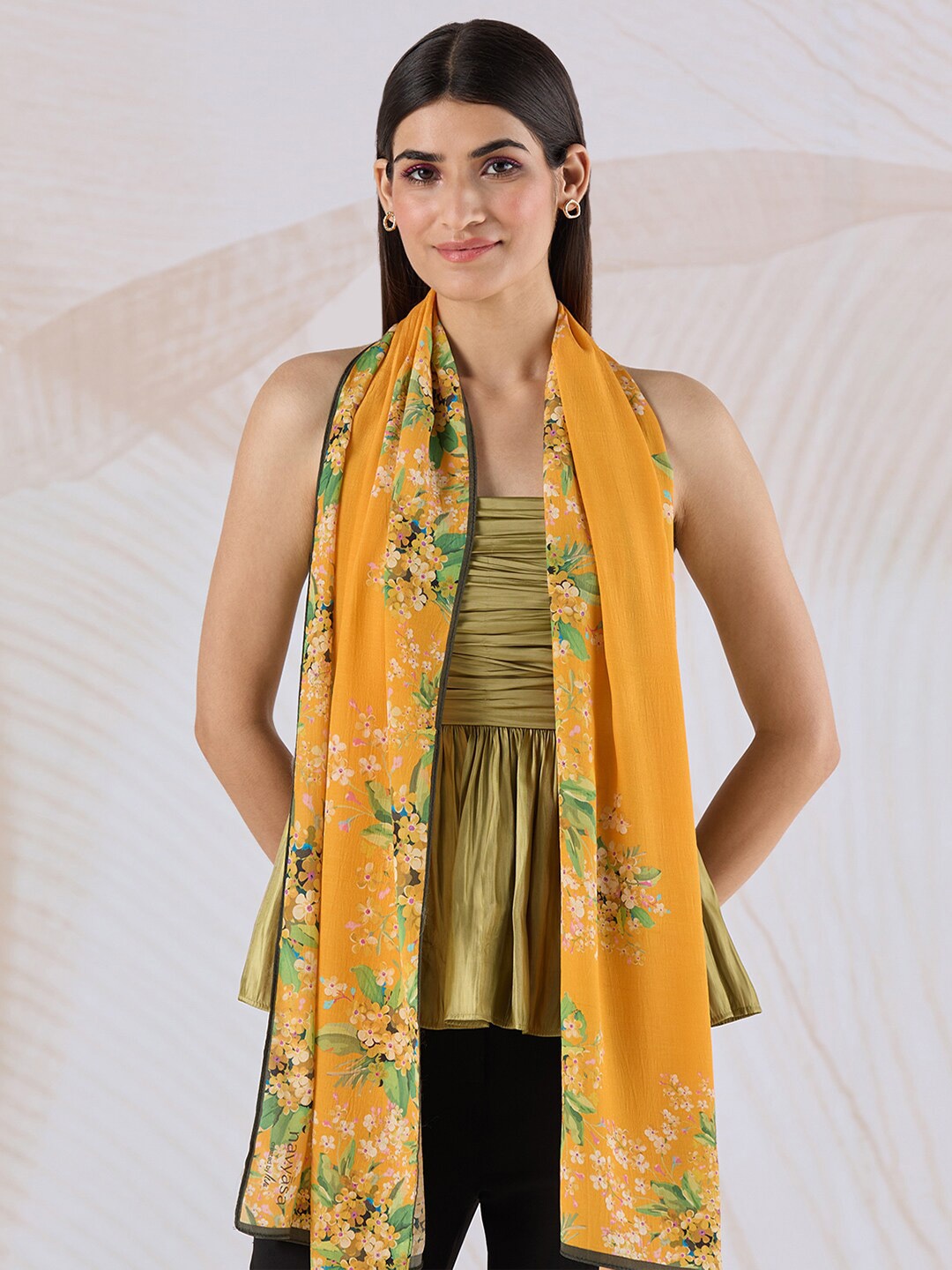 

navyasa by liva Women Floral Printed Stole, Yellow