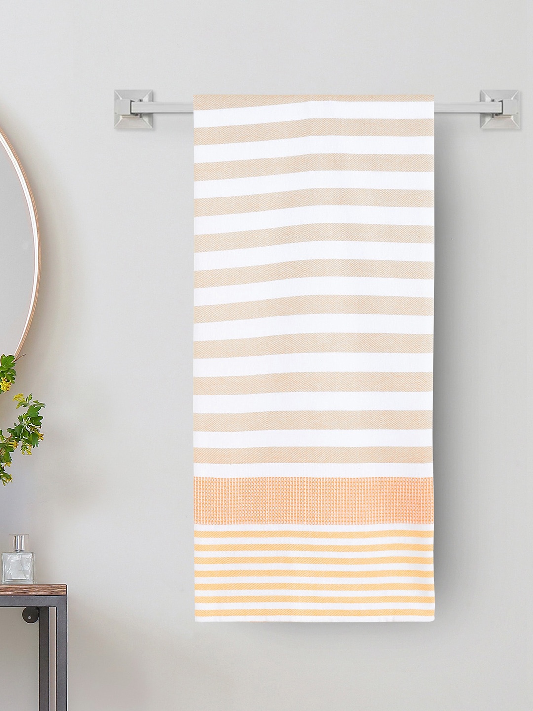 

Home Centre Nova Dastakari Beige & White Striped 400 GSM Cotton Bath Towel