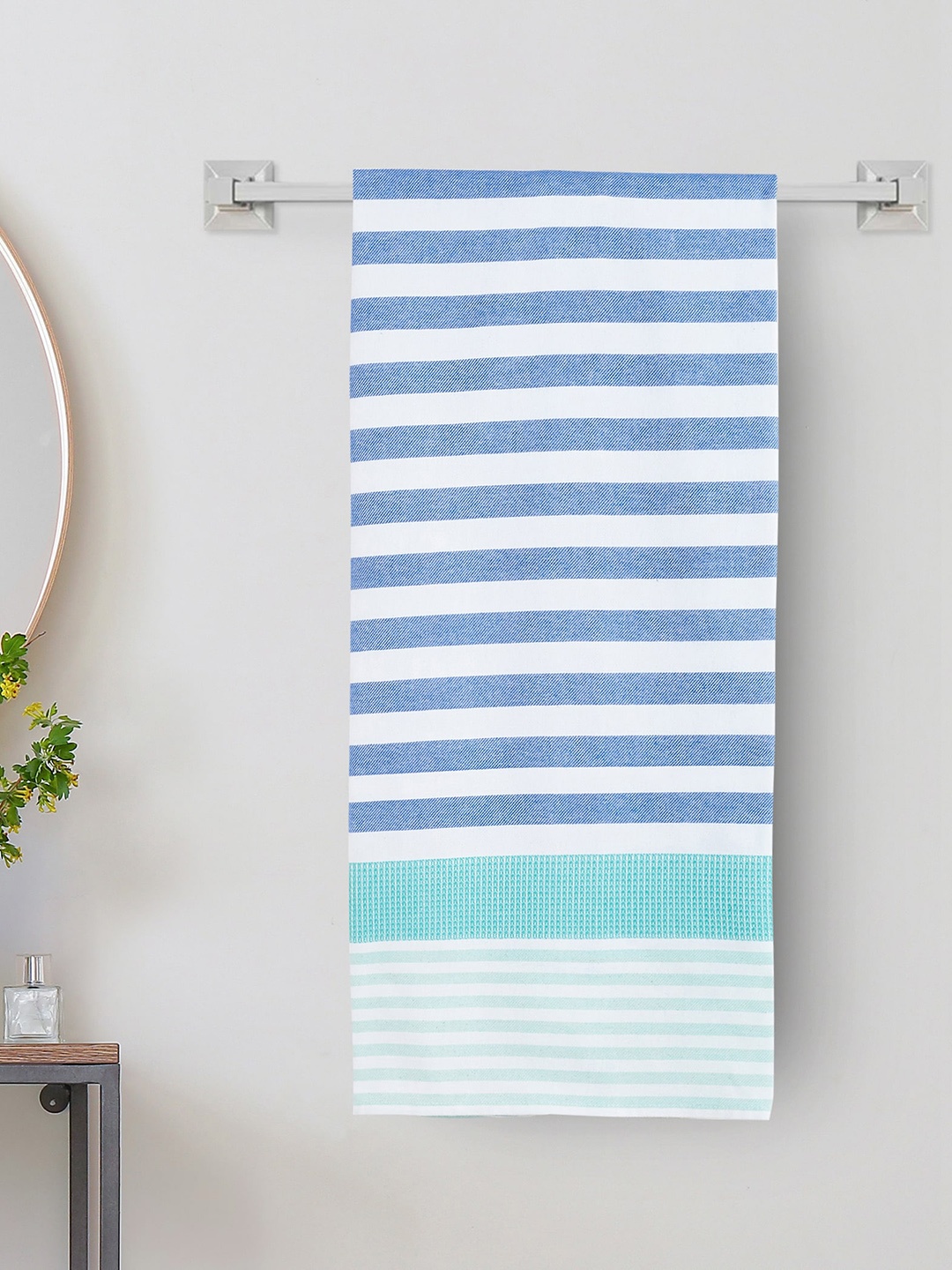 

Home Centre Nova Santorini White & Blue Striped 500 GSM Cotton Bath Towel
