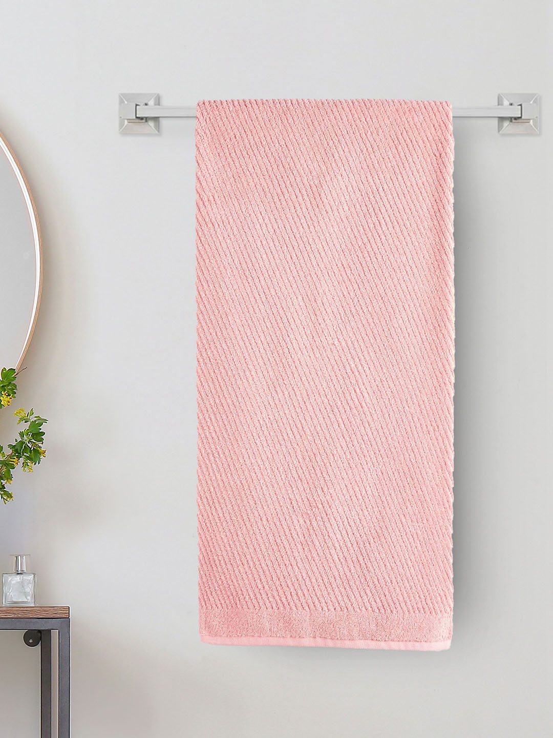 

Home Centre Peach-Coloured Striped 500 GSM Cotton Bath Towel