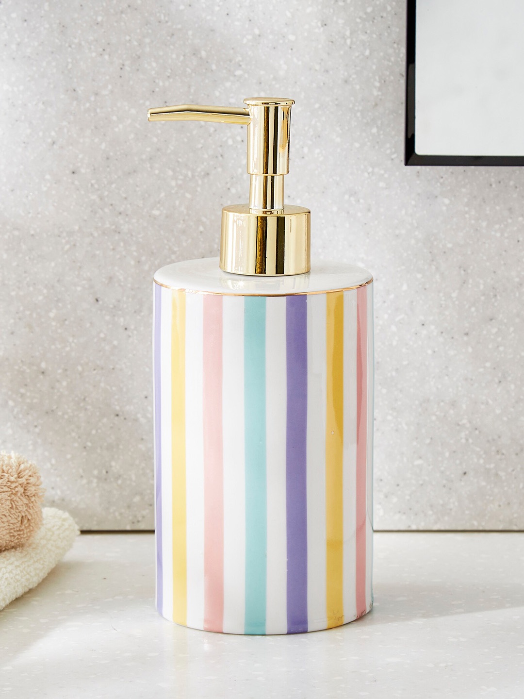 

Home Centre White & Blue Striped Ceramic Soap Dispenser - 530ml