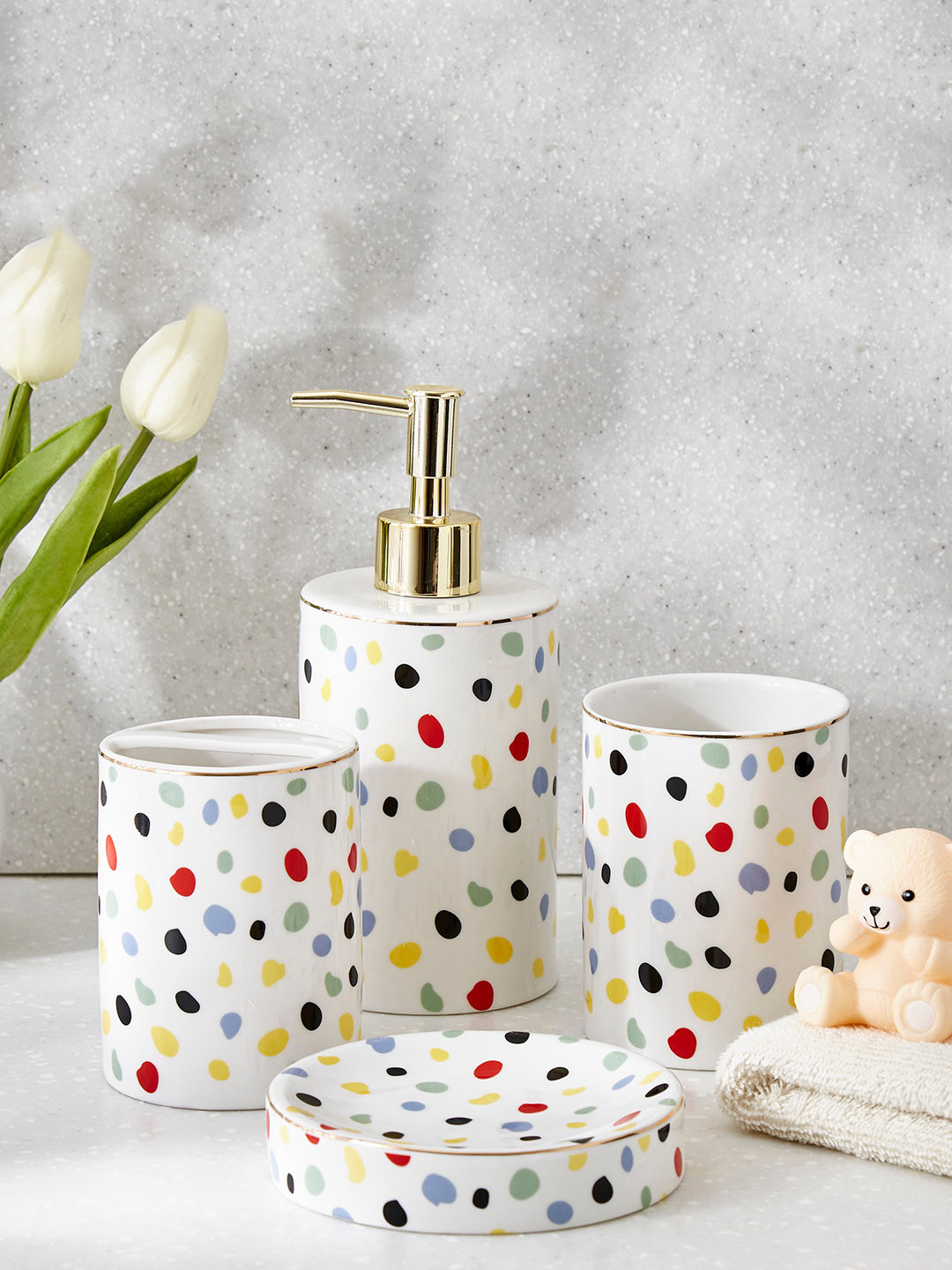 

Home Centre White Printed Ceramic Soap Dish