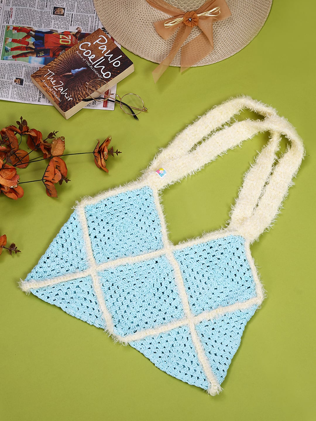 

Magic Needles Textured Structured Pure Cotton Shoulder Bag, Blue
