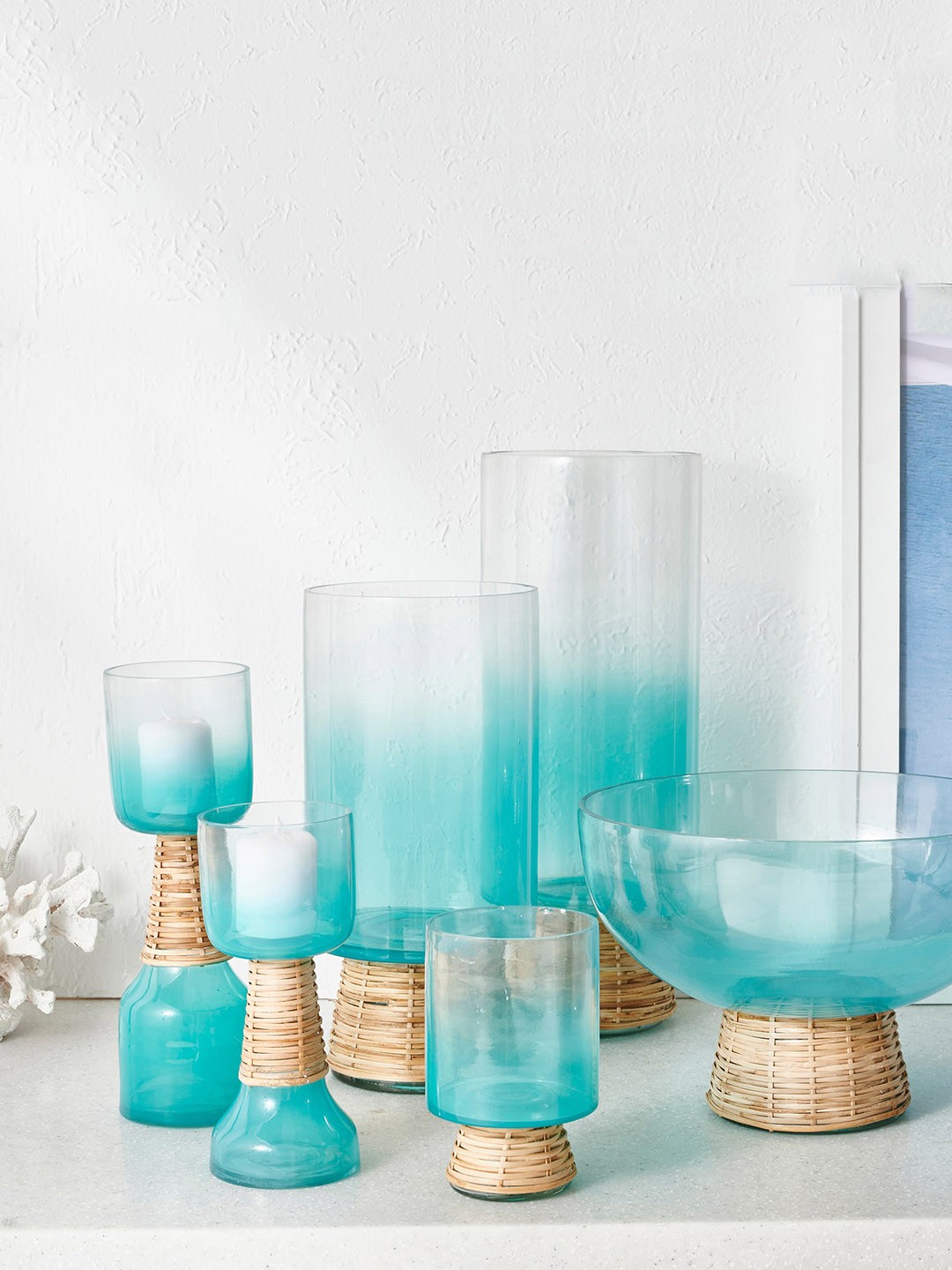 

Home Centre Blue Splendid Santorini Hurricane Candle Holders