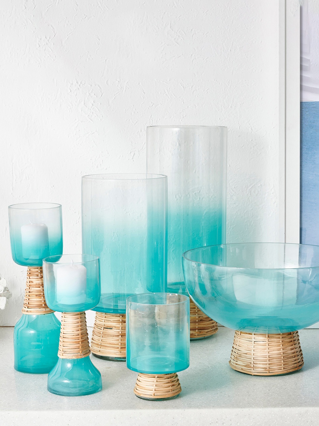 

Home Centre Splendid Santorini Blue & Brown Hurricane Candle Holders