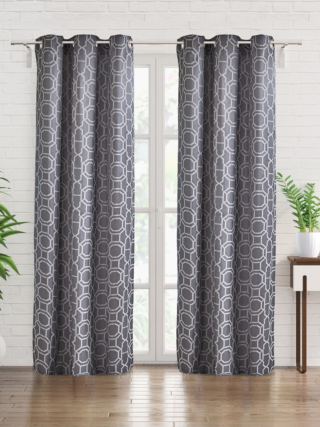 

Home Centre Griffin Grey & White Geometric Jacquard Black Out Door Curtain
