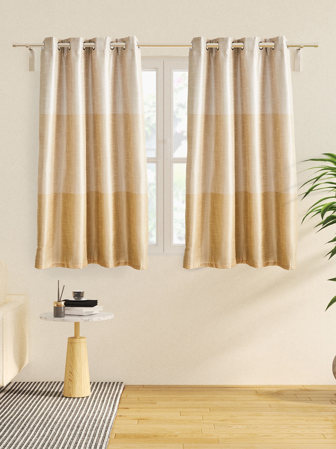 

Home Centre Contempo Beige 2 Pieces Colourblocked Black Out Window Curtains