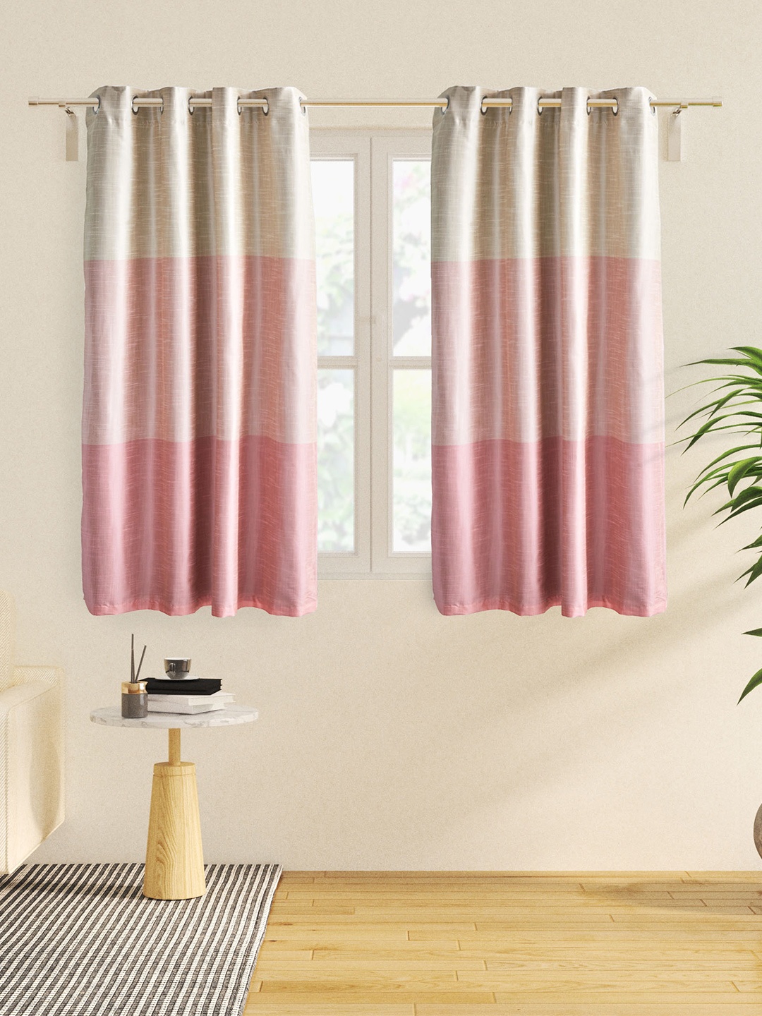 

Home Centre Contempo Pink & White 2 Pieces Colourblocked Window Curtains
