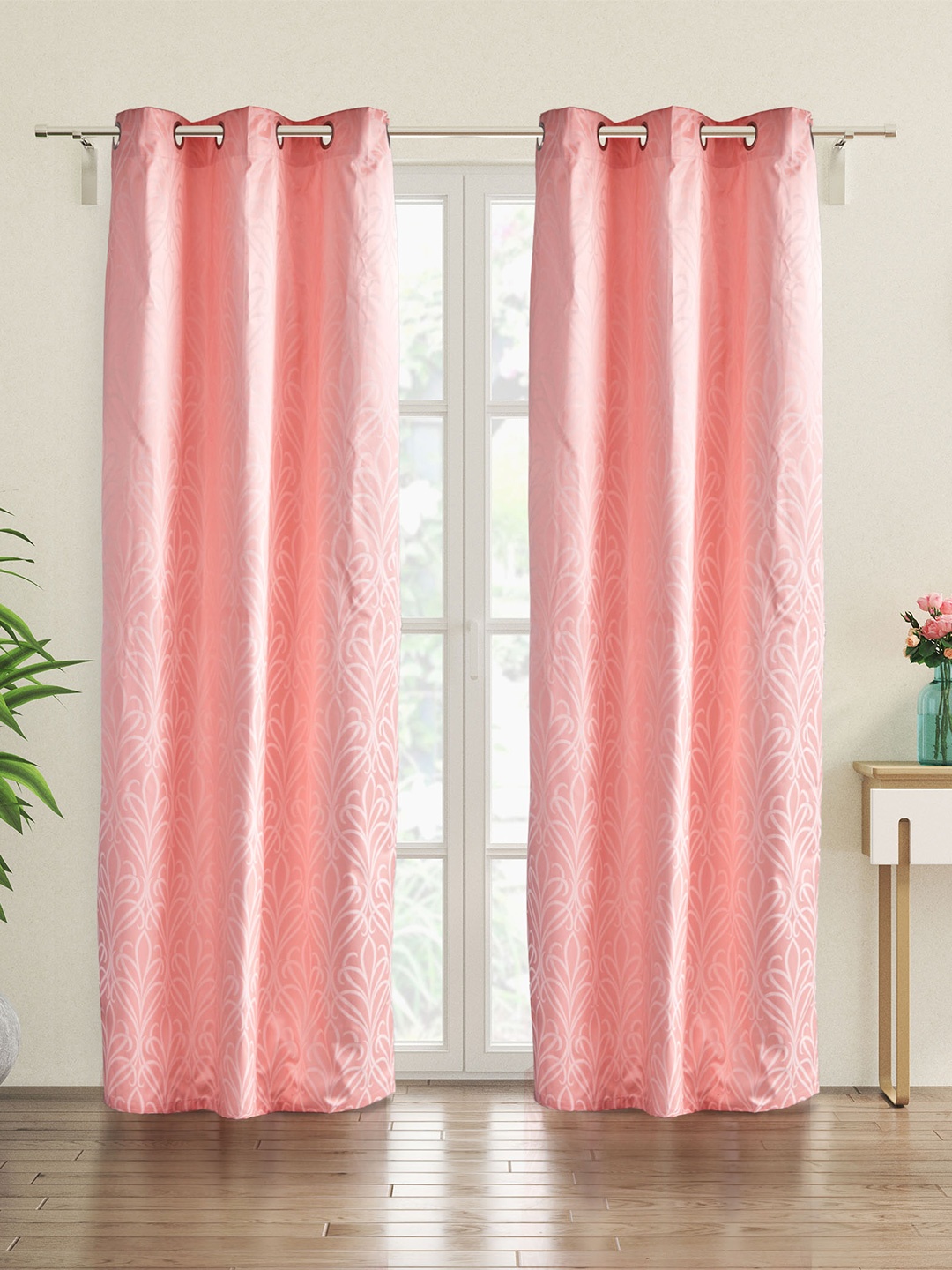 

Home Centre Griffin Peach-Coloured 1 Piece Jacquard Blackout Door Curtain