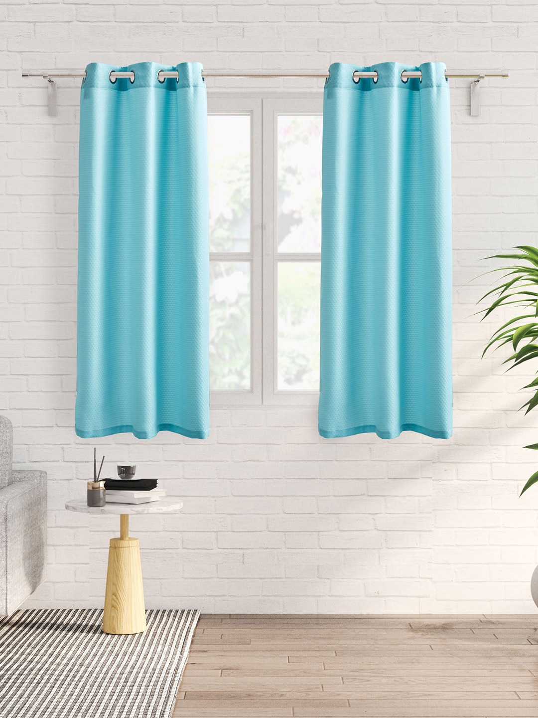 

Home Centre Sierra Blue 2 Pieces Self Design Black Out Jacquard Window Curtains