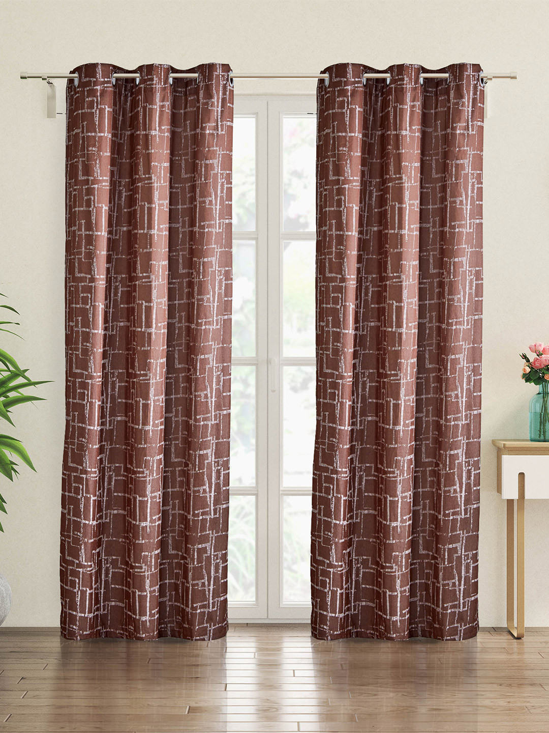 

Home Centre Griffin Brown & White 2 Pieces Jacquard Black Out Door Curtains