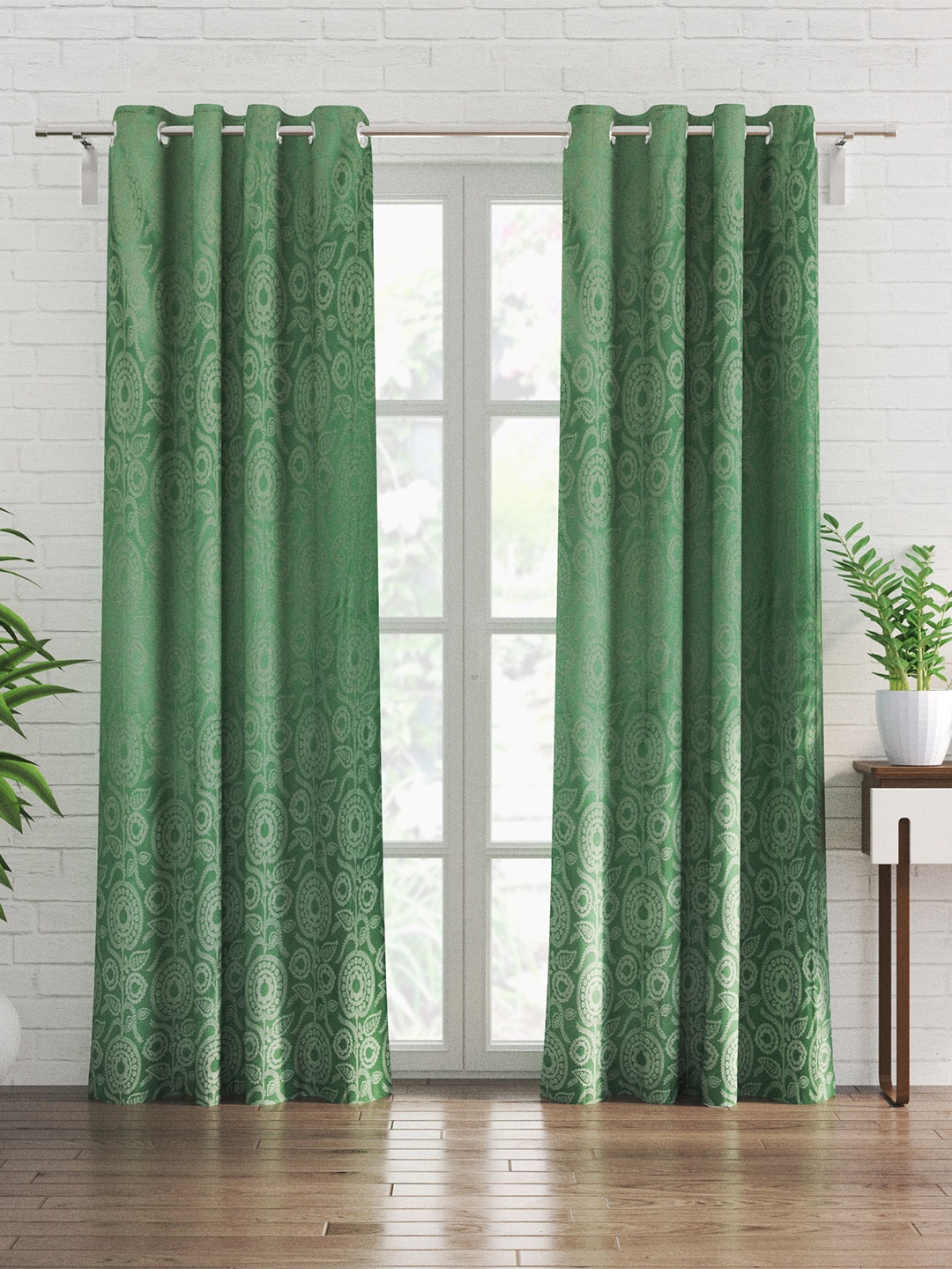 

Home Centre Griffin Green 2 Pieces Floral Jacquard Black Out Door Curtains