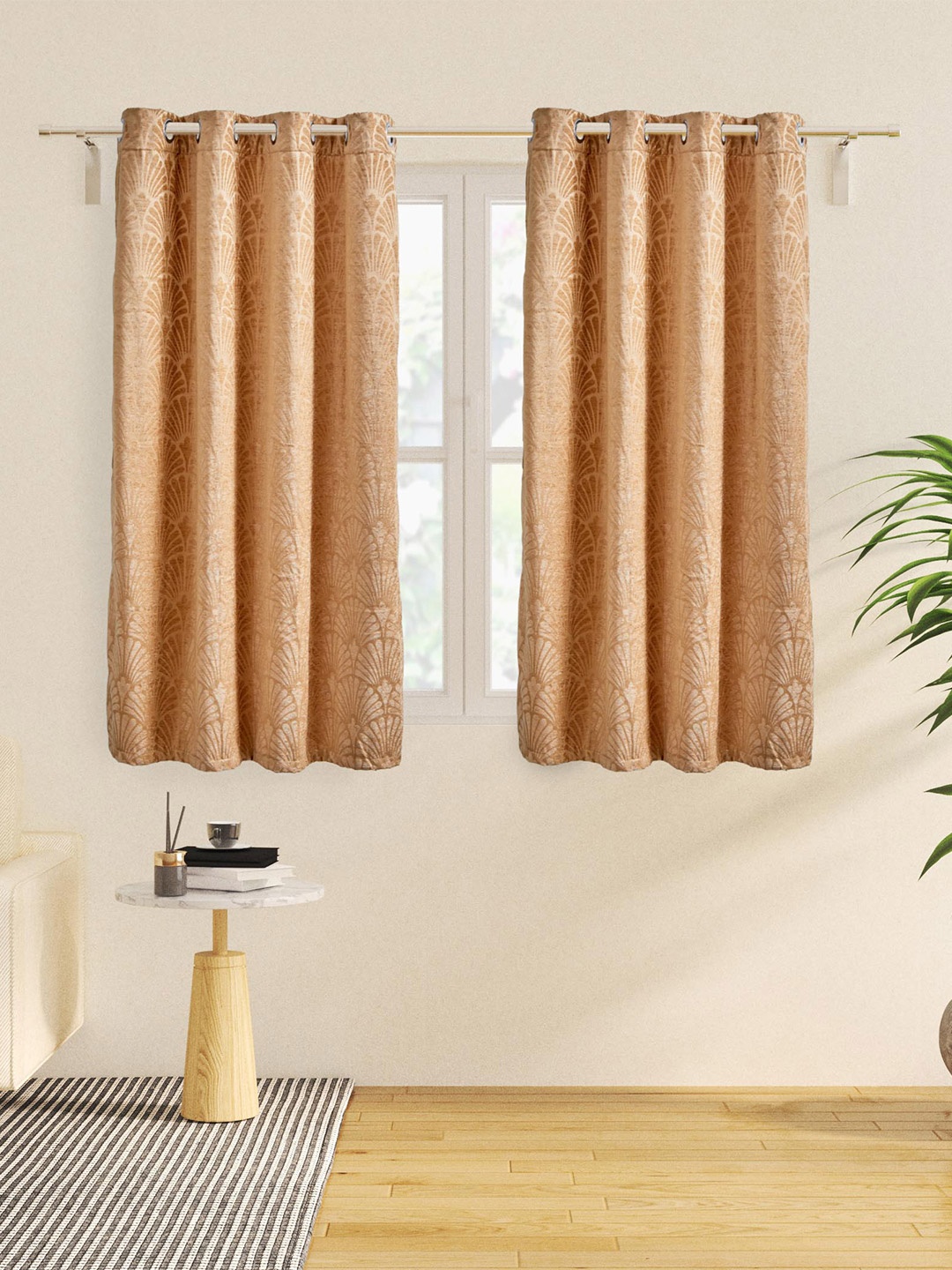 

Home Centre Calamus Orange Ethnic Motifs Jacquard Black Out Window Curtain