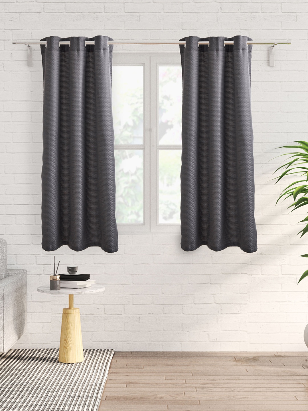 

Home Centre Sierra Grey 2 Pieces Black Out Window Curtains