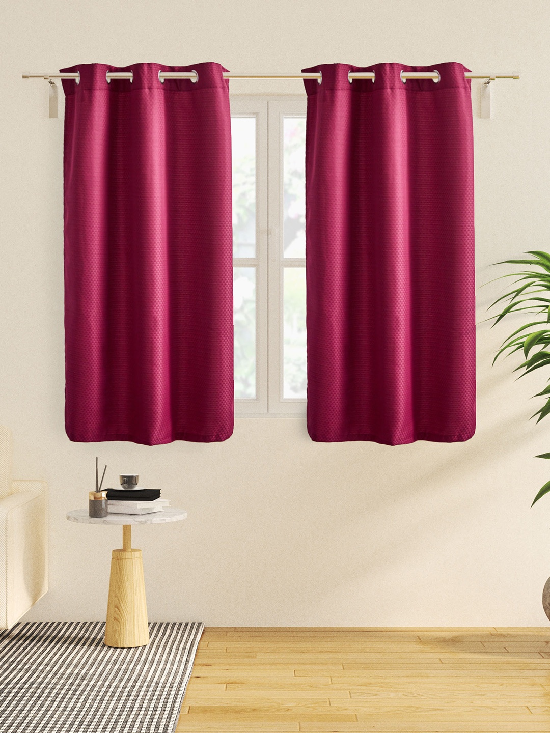 

Home Centre Sierra Burgundy 2 Pieces Geometric Black Out Window Curtains
