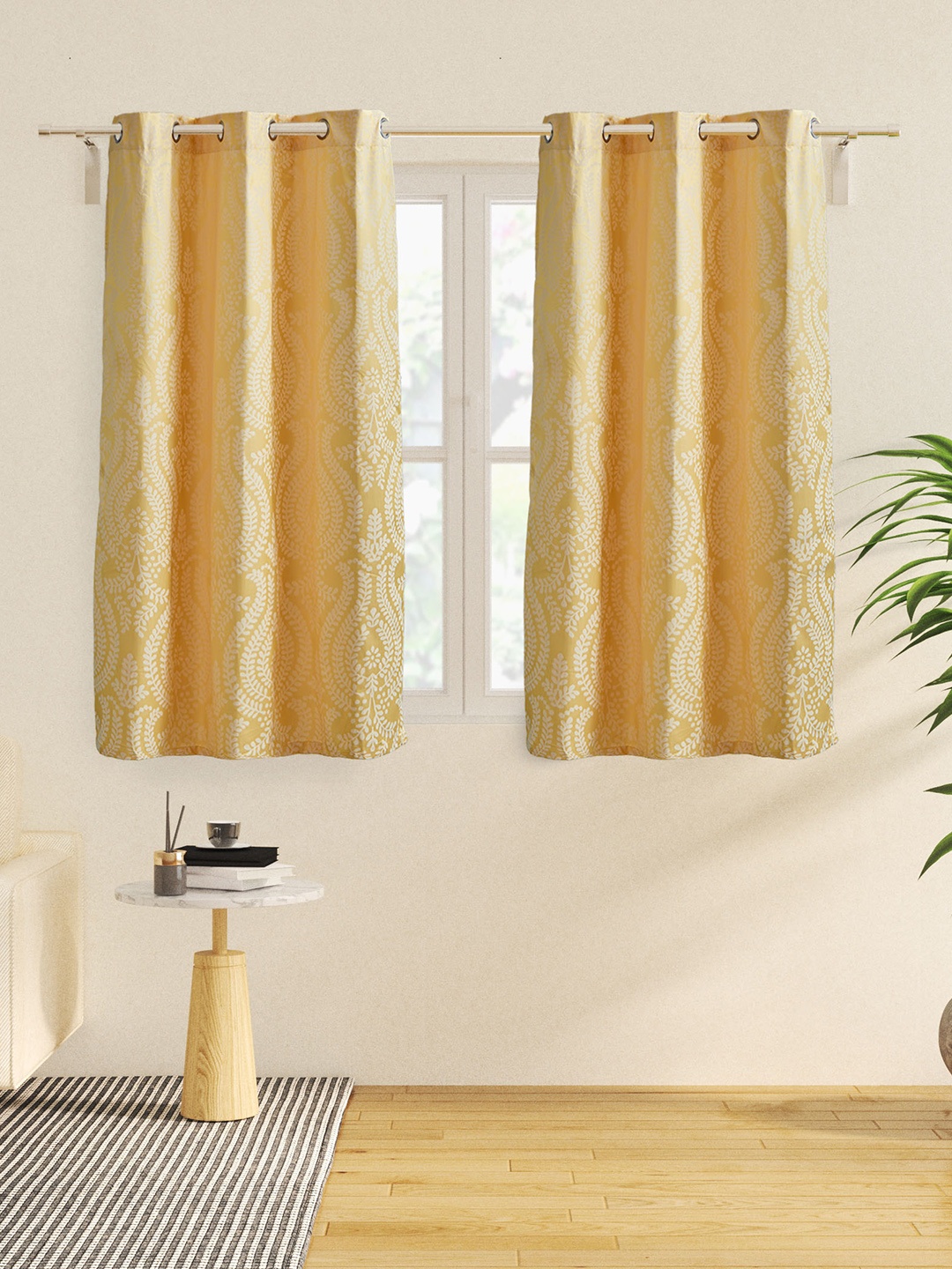 

Home Centre Griffin Yellow & White Floral Black Out Window Curtain