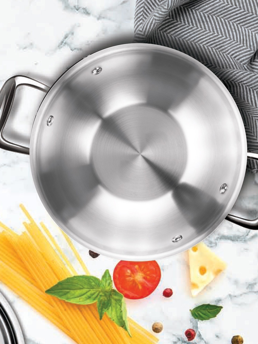 

Milton Pro Cook Triply Induction Safe Stainless Steel Kadhai with Lid 7.04 L-32 cm, Silver