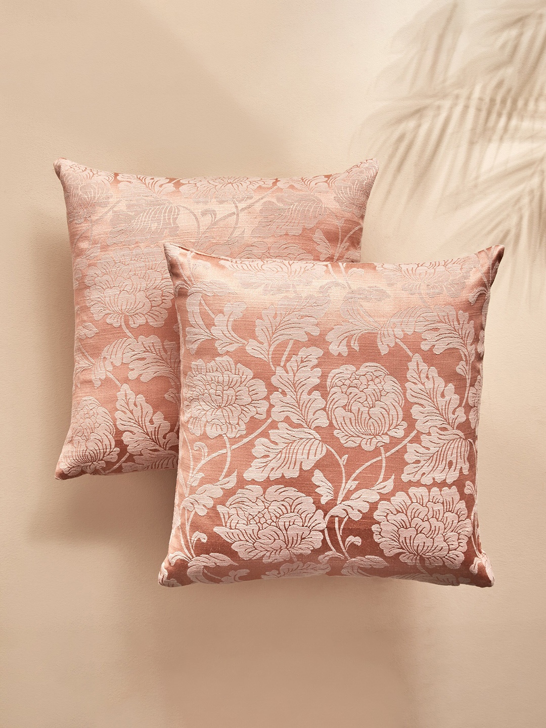 

Home Centre Fiesta Peach-Coloured 2 Pieces Floral Cotton Square Cushion Covers