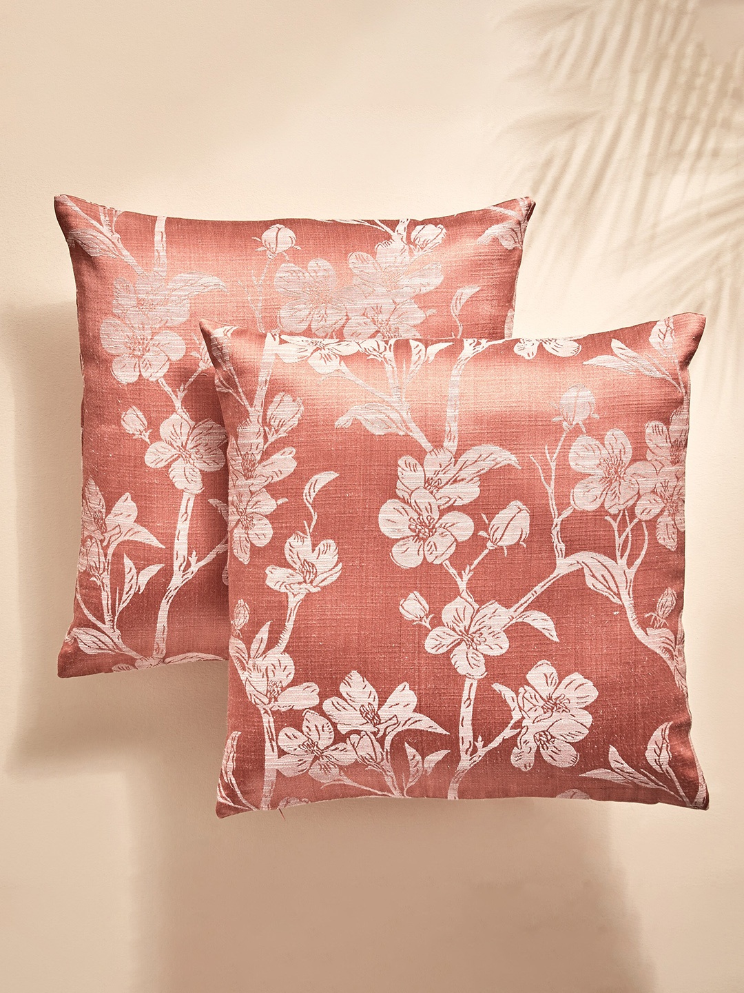 

Home Centre Fiesta Orange & White 2 Pieces Floral Cotton Square Cushion Covers