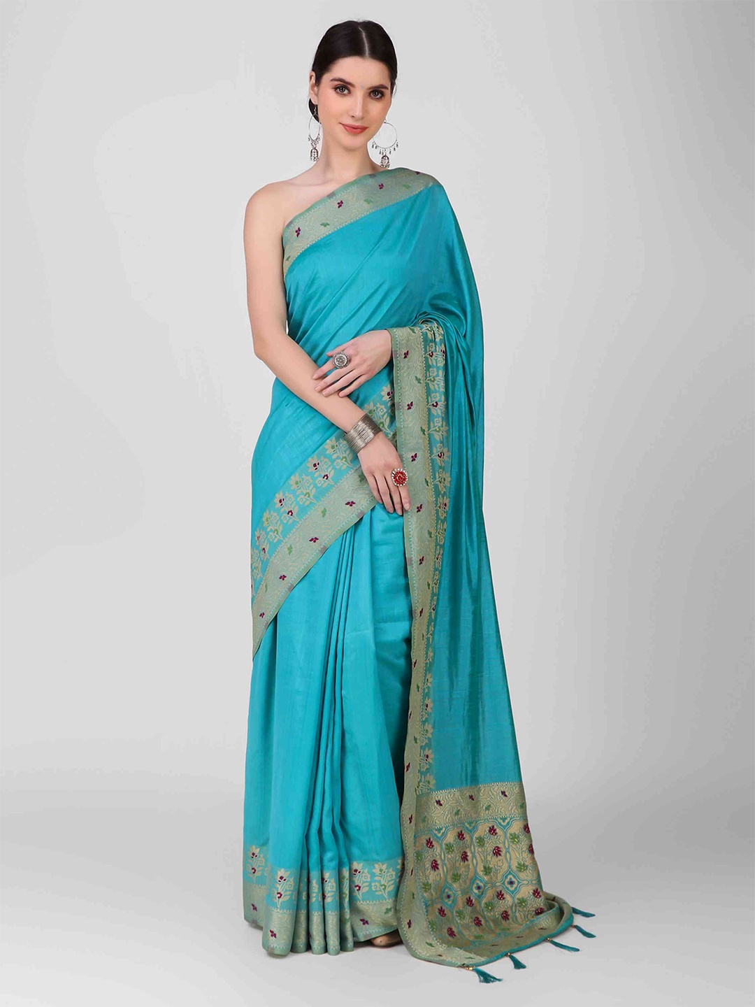 

elora Zari Banarasi Art Silk Saree, Blue