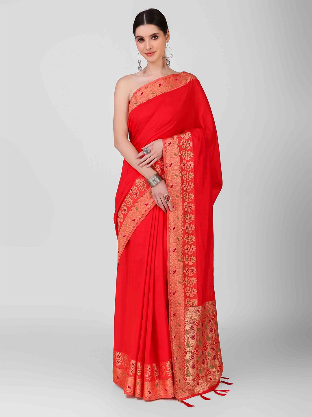 

elora Woven Design Border Art Silk Banarasi Saree, Red