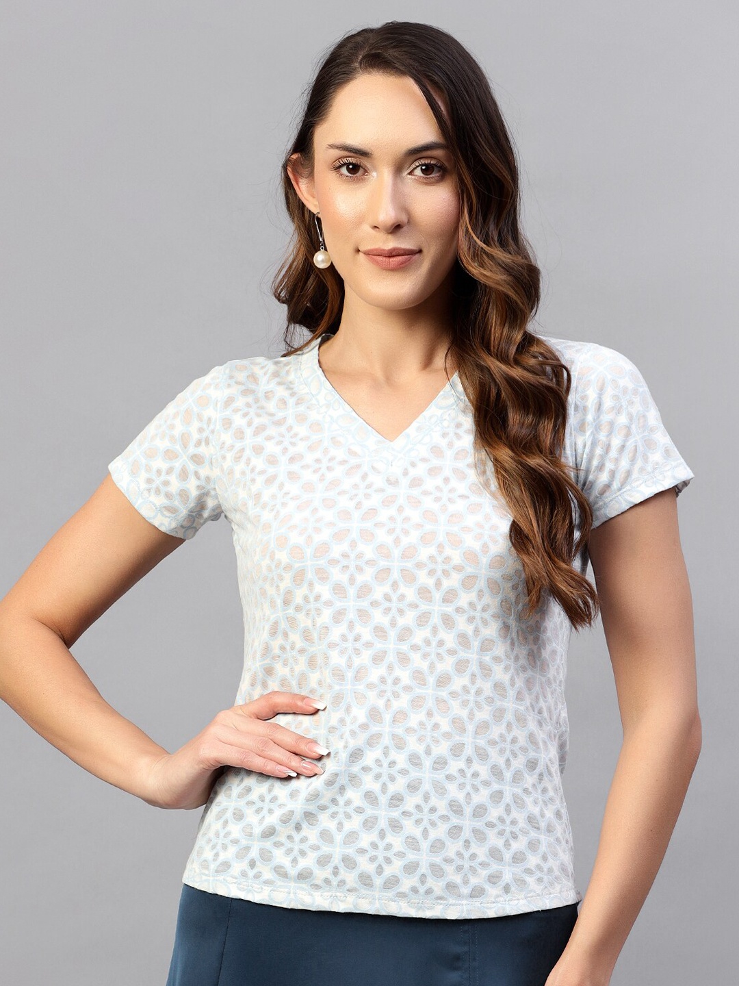 

Hencemade Geometric Printed Cotton Top, Blue