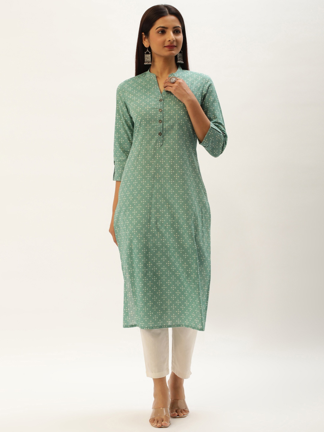 

AMUKTI Women Bandhani Printed Straight Kurta, Green