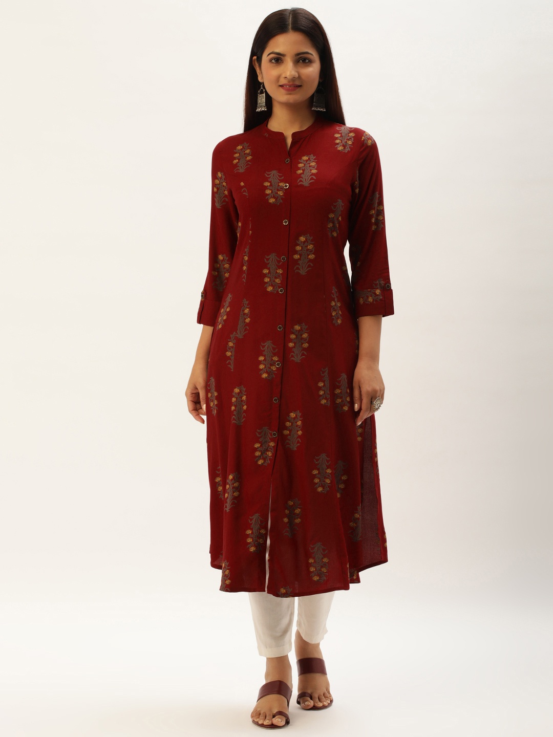 

AMUKTI Women Floral Printed A-Line Kurta, Red