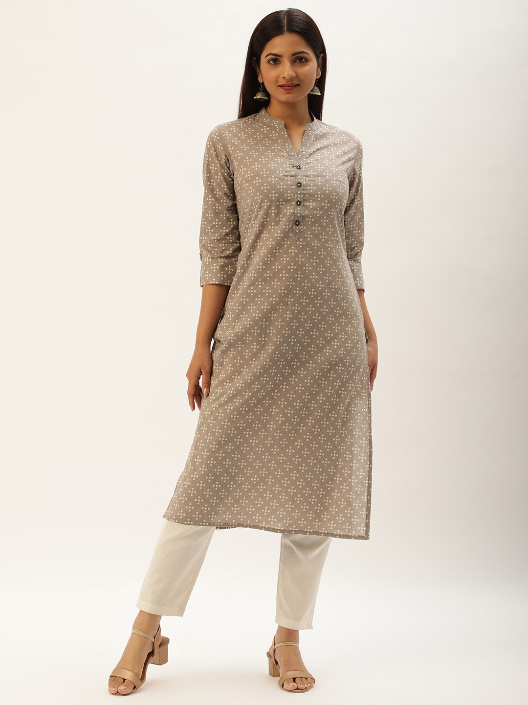 

AMUKTI Women Bandhani Printed Straight Kurta, Khaki