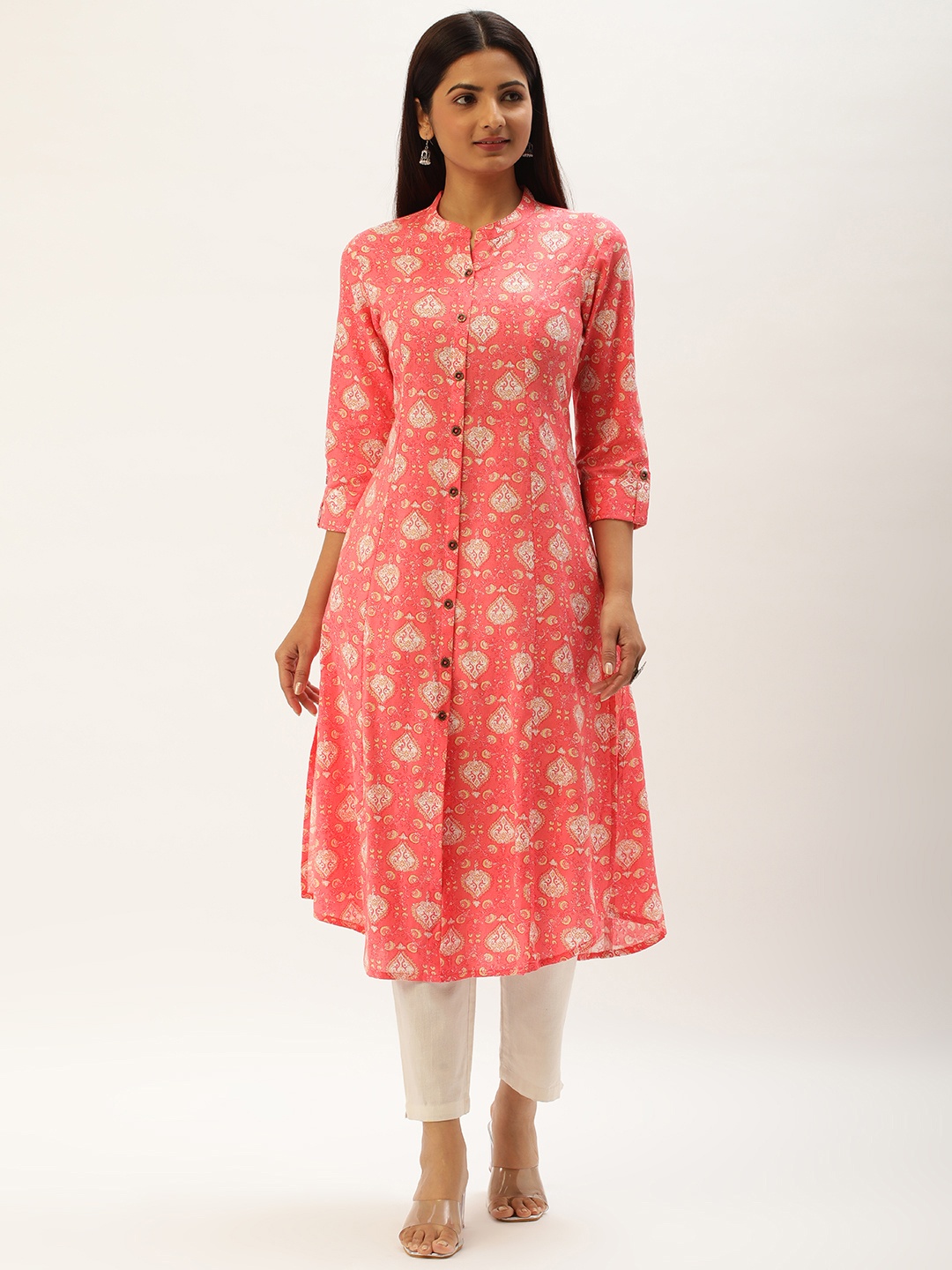 

AMUKTI Women Ethnic Motifs Printed A-Line Kurta, Pink