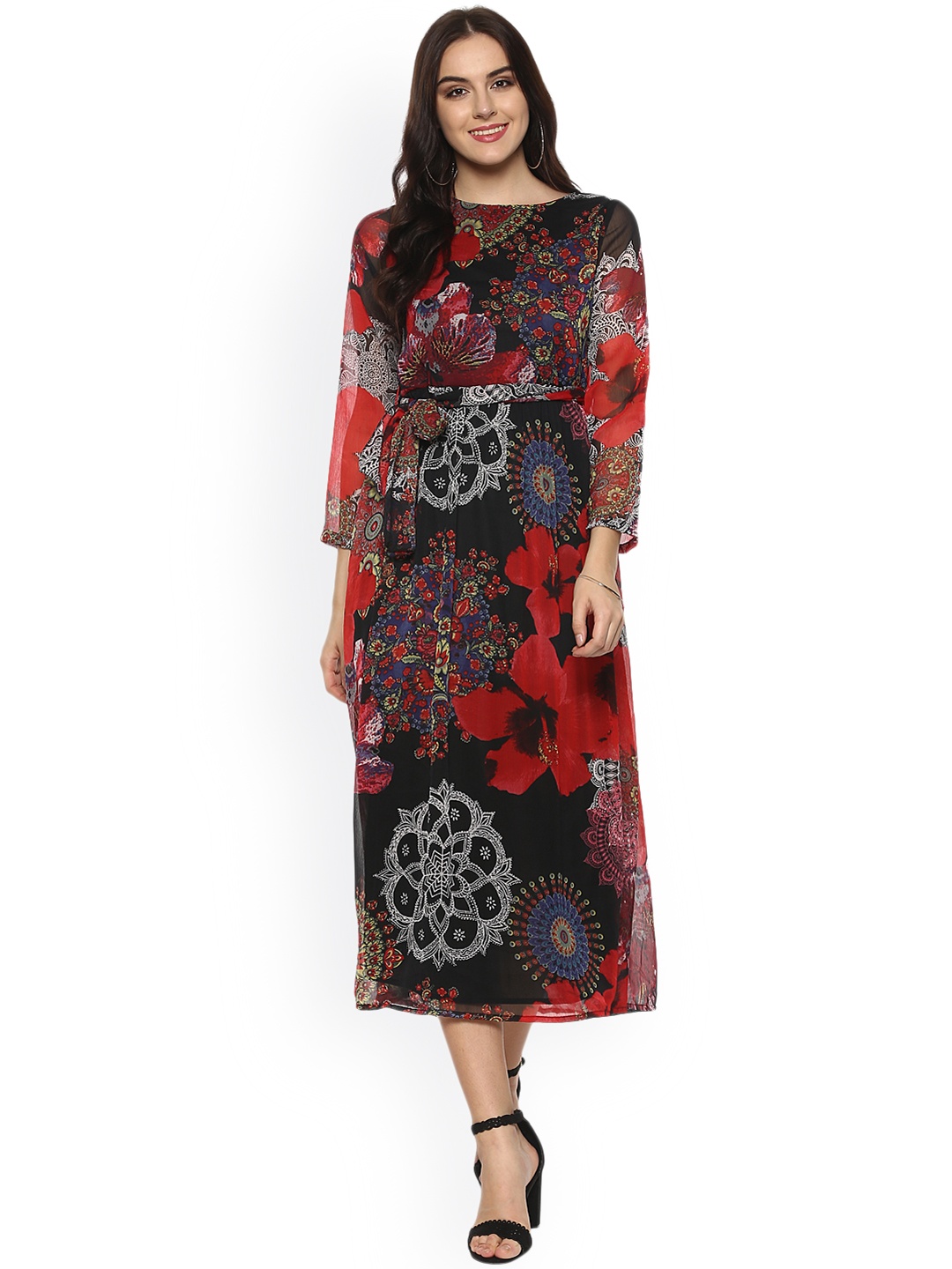 

StyleStone Women Black Floral Printed Maxi Dress