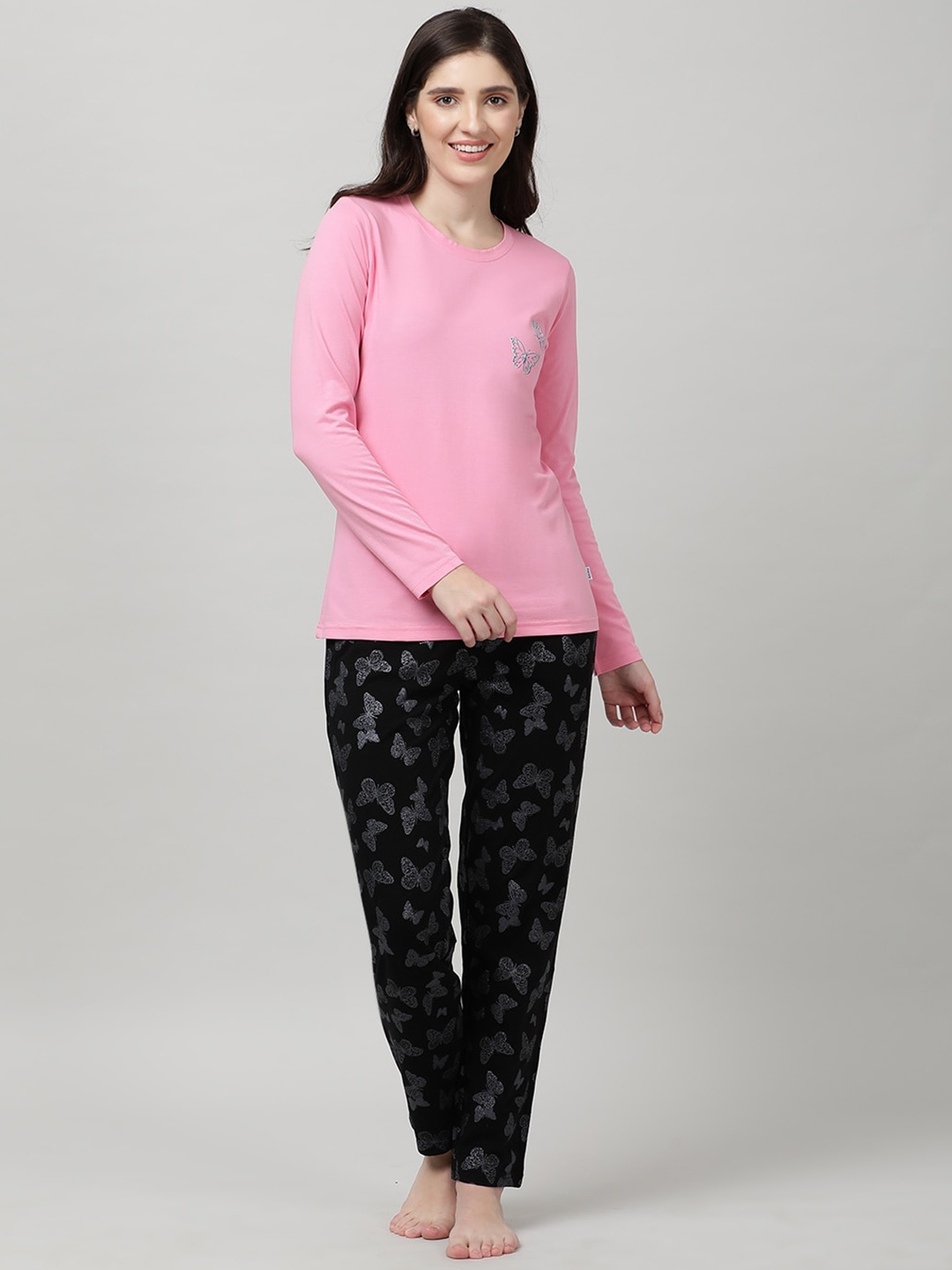

mackly Floral Printed T-Shirt & Pyjamas Night suit, Pink