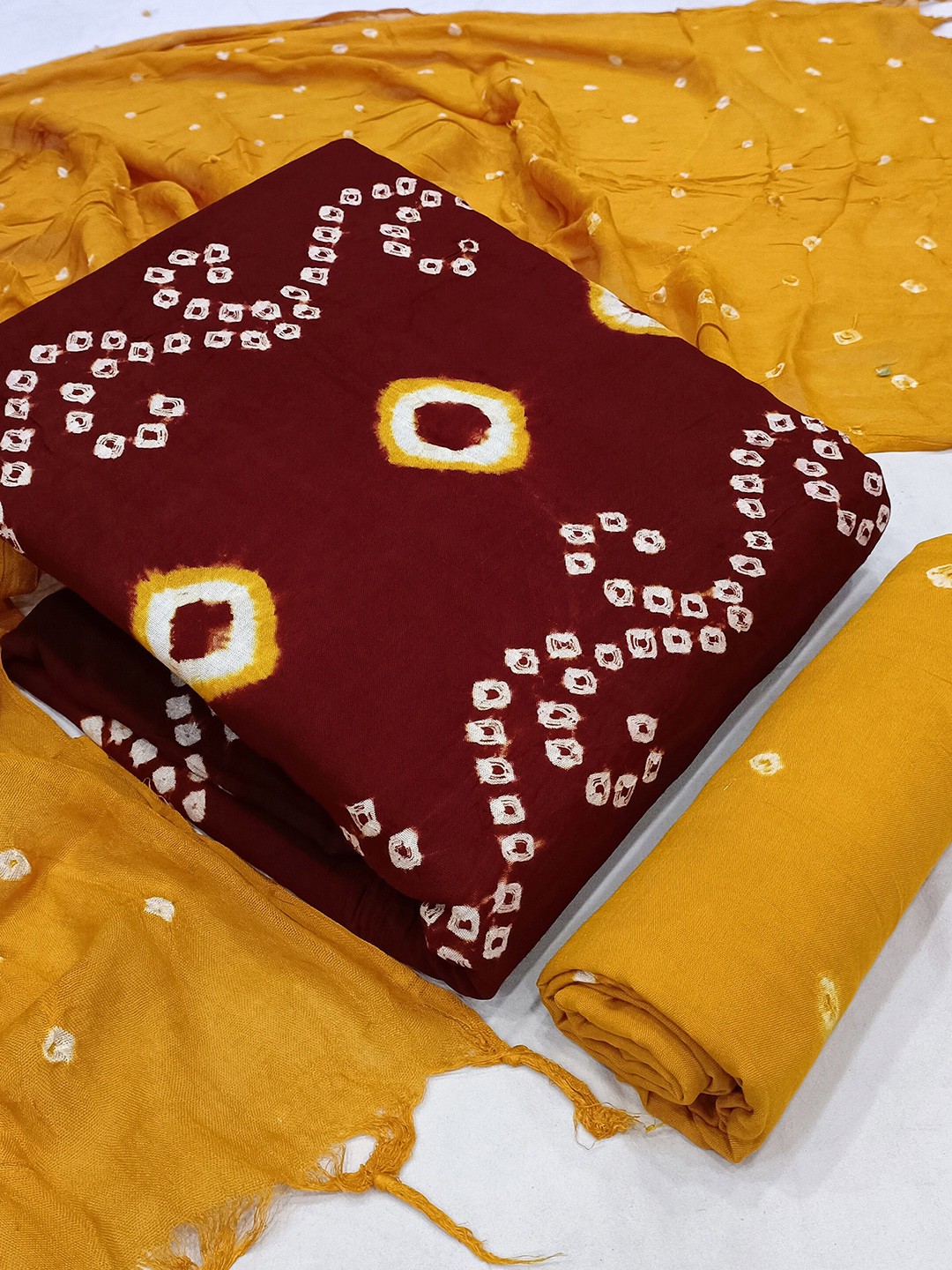 

KALINI Bandhani Printed Unstitched Dress Material, Maroon