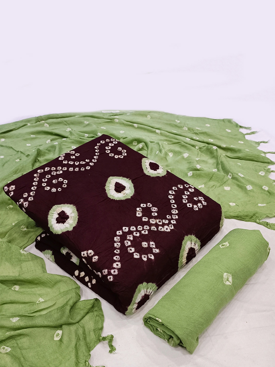 

KALINI Bandhani Printed Unstitched Dress Material, Brown