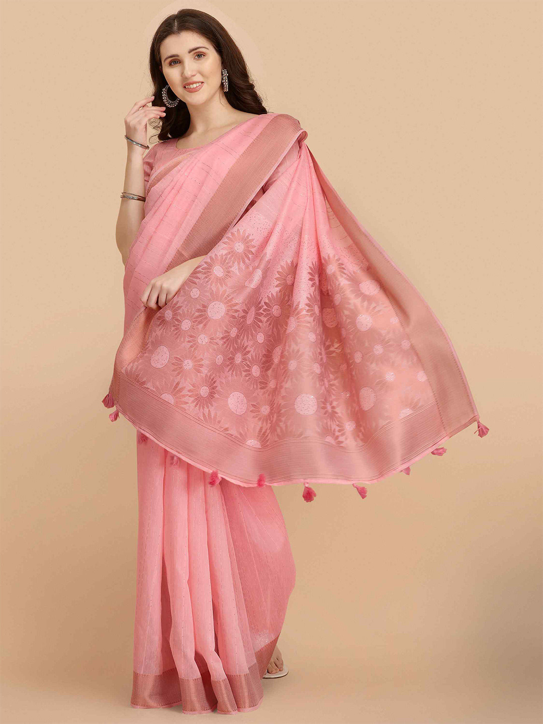 

elora Sequin Embellished Bhagalpuri Saree, Pink