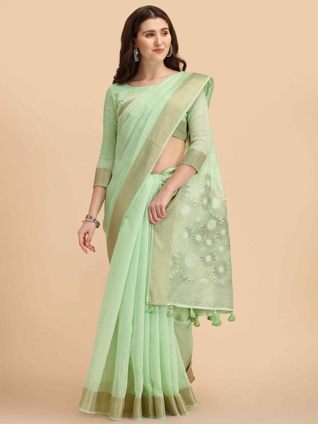 

elora Sequin Embellished Bhagalpuri Saree, Green