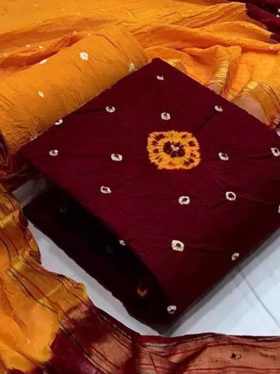 

KALINI Bandhani Printed Unstitched Dress Material, Maroon