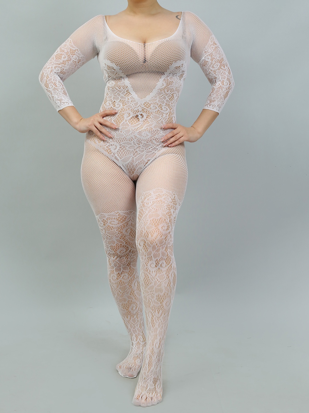 

COLOR STYLE Self-Design Semi-Sheer Full Body Stockings, White