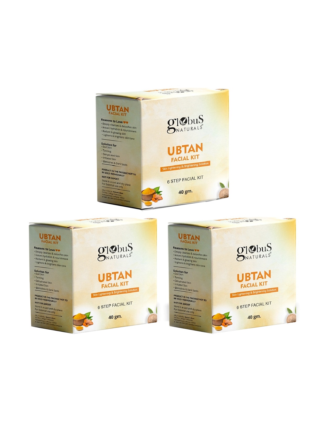 

Globus naturals Set of 3 Ubtan 6 Step Facial Kit for Skin Lightening - 40 g Each, Off white