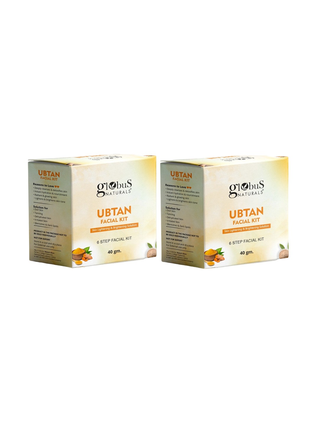 

Globus naturals Set of 2 Ubtan 6 Step Skin Lightening & Brightening Facial Kits - 40g Each, Beige