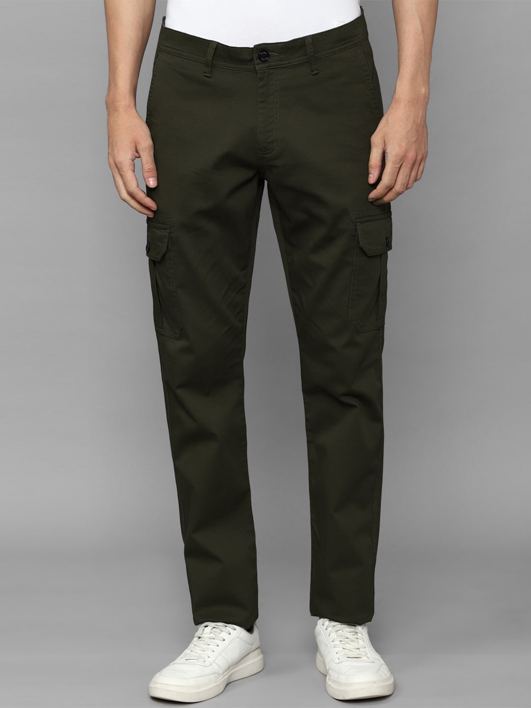 

Allen Solly Men Mid Rise Slim Fit Cargo Trousers, Olive