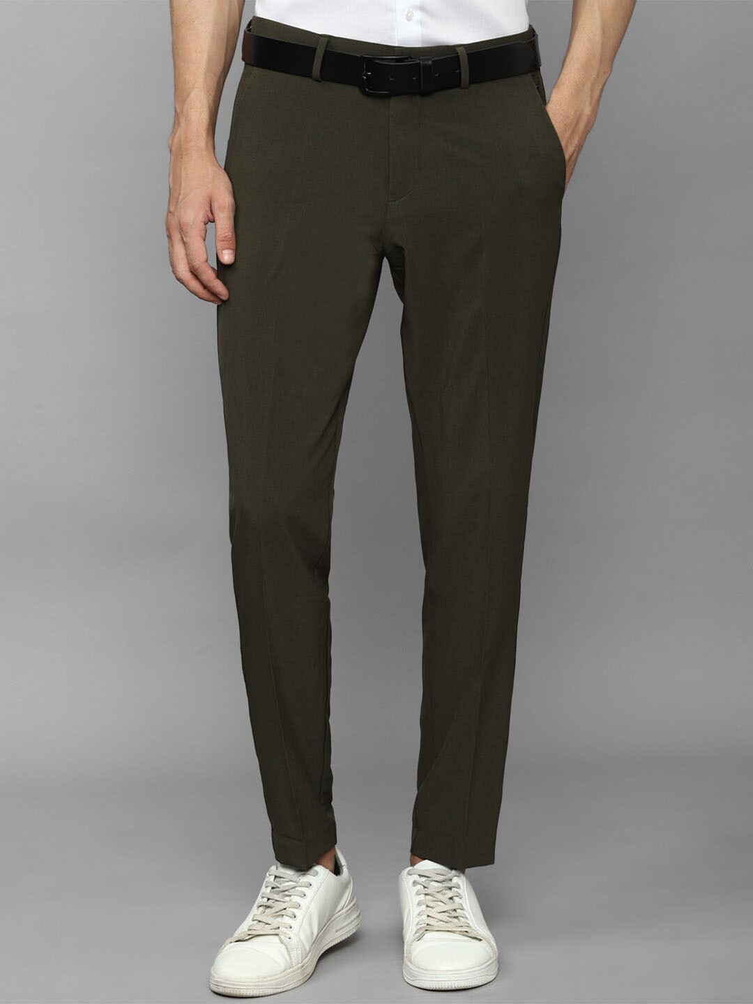 

Allen Solly Men Mid Rise Slim Fit Trousers, Olive