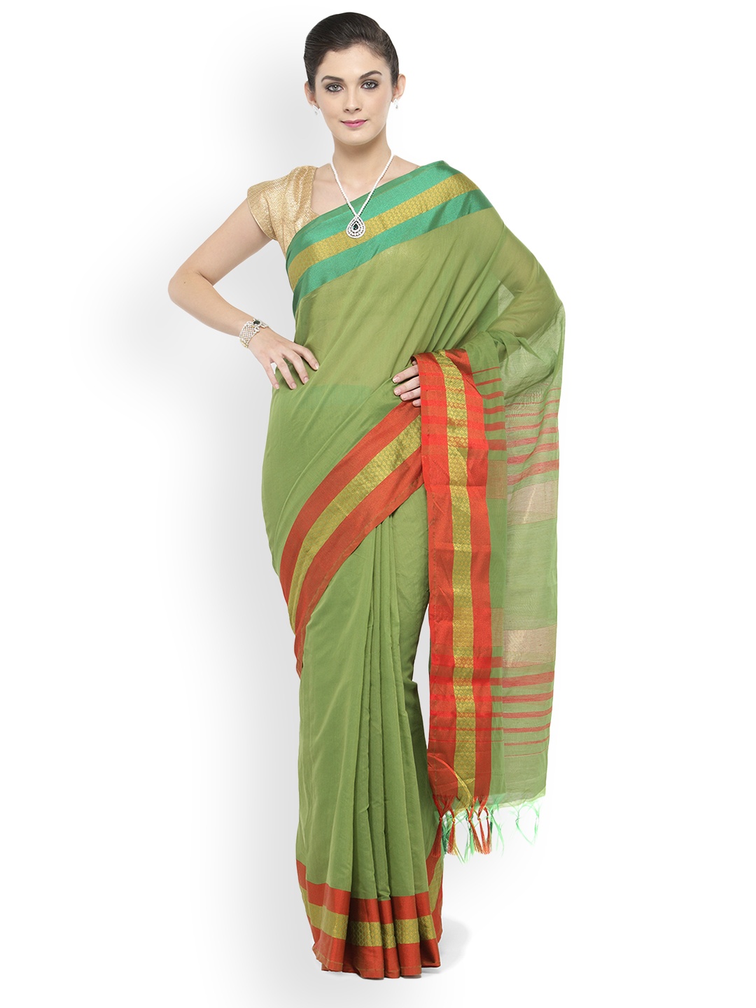 

Kvsfab Green Woven Design Silk Cotton Saree